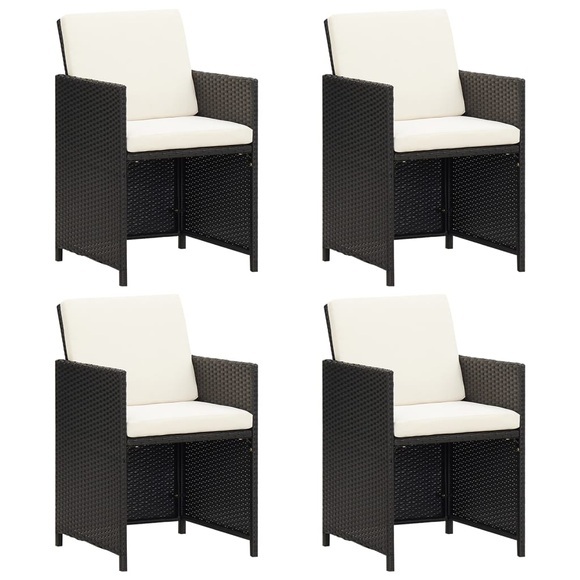 vidaXL Garten-Essstühle mit Kissen 4 Stk. Schwarz Poly Rattan
