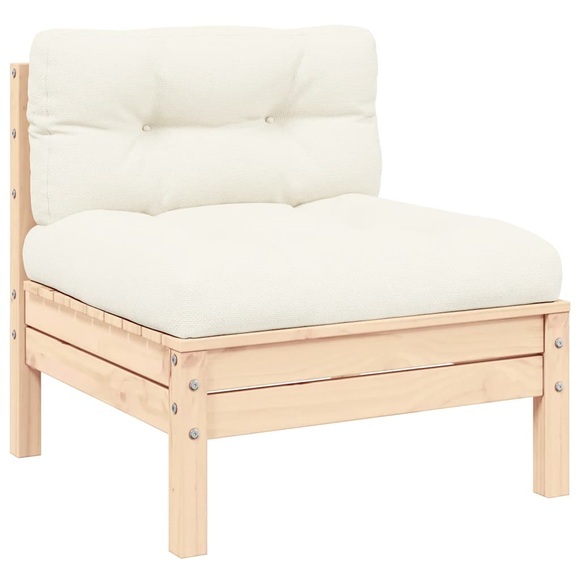 vidaXL Garten-Mittelsofa mit Kissen Creme Massivholz Kiefer