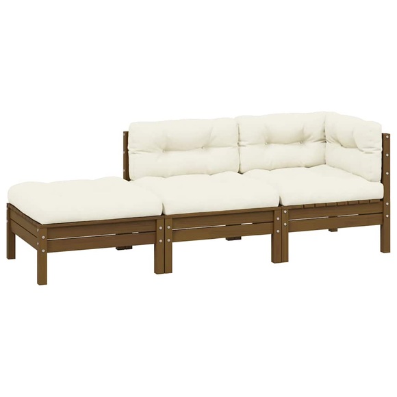 vidaXL 3-tlg. Garten-Lounge-Set mit Kissen Creme Massivholz Kiefer