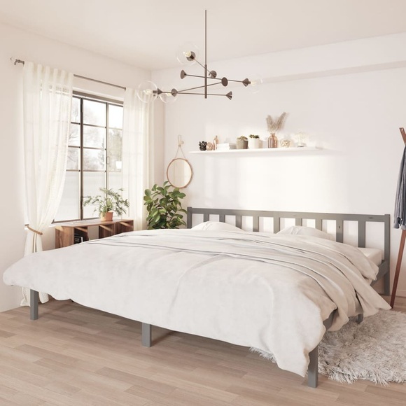 vidaXL Massivholzbett Grau Kiefer 180x200cm 6FT Super King