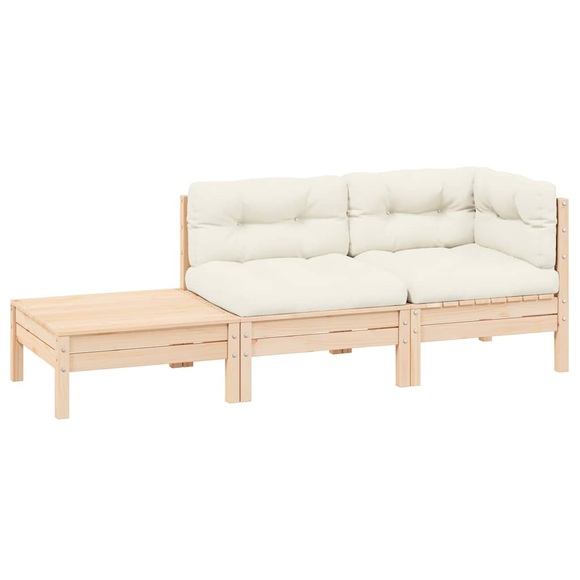 vidaXL 3-tlg. Garten-Lounge-Set mit Creme Kissen Massivholz Kiefer