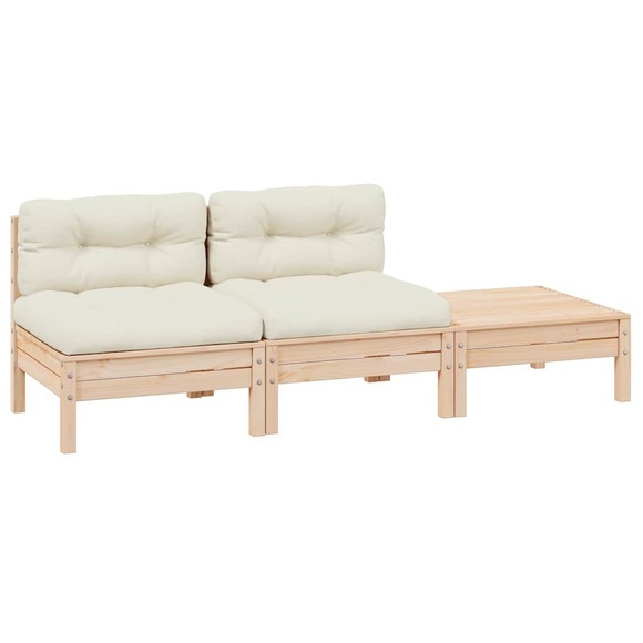 vidaXL 3-tlg. Garten-Lounge-Set mit Creme Kissen Massivholz Kiefer
