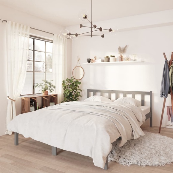 vidaXL Massivholzbett Grau Kiefer 135x190 cm 4FT6 Double