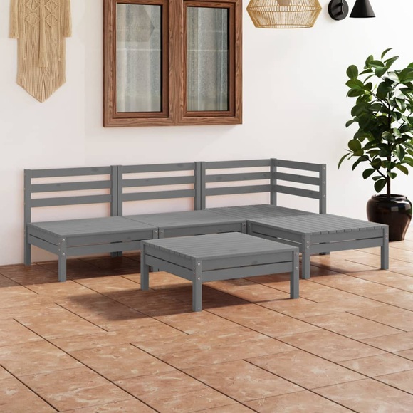 vidaXL 5-tlg. Garten-Lounge-Set Kiefer Massivholz Grau