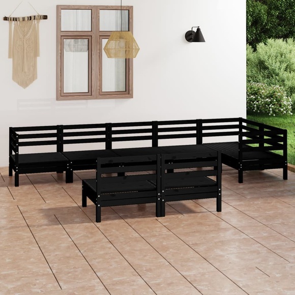 vidaXL 8-tlg. Garten-Lounge-Set Massivholz Kiefer Schwarz