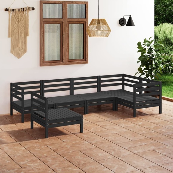 vidaXL 6-tlg. Garten-Lounge-Set Massivholz Kiefer Schwarz