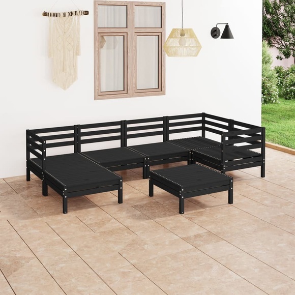 vidaXL 7-tlg. Garten-Lounge-Set Massivholz Kiefer Schwarz
