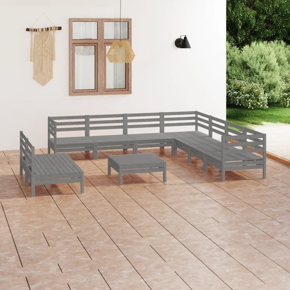 vidaXL 10-tlg. Garten-Lounge-Set Massivholz Kiefer Grau