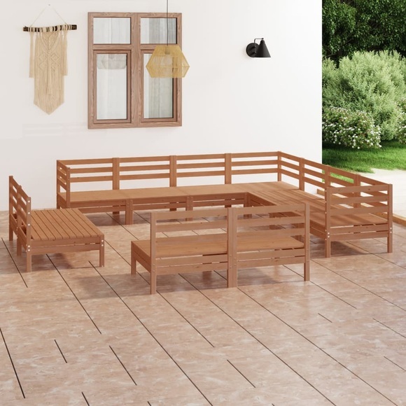 vidaXL 11-tlg. Garten-Lounge-Set Massivholz Kiefer Honigbraun