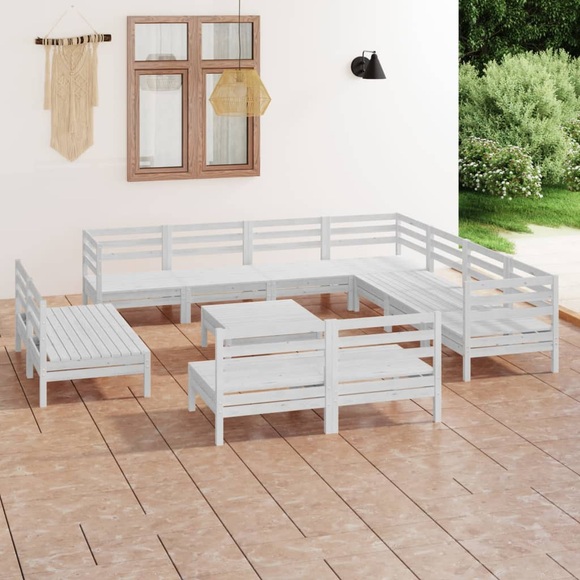 vidaXL 12-tlg. Garten-Lounge-Set Massivholz Kiefer Weiß