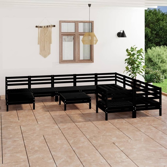vidaXL 11-tlg. Garten-Lounge-Set Schwarz Massivholz Kiefer
