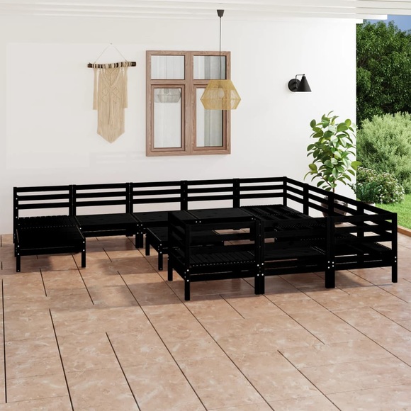 vidaXL 12-tlg. Garten-Lounge-Set Schwarz Massivholz Kiefer