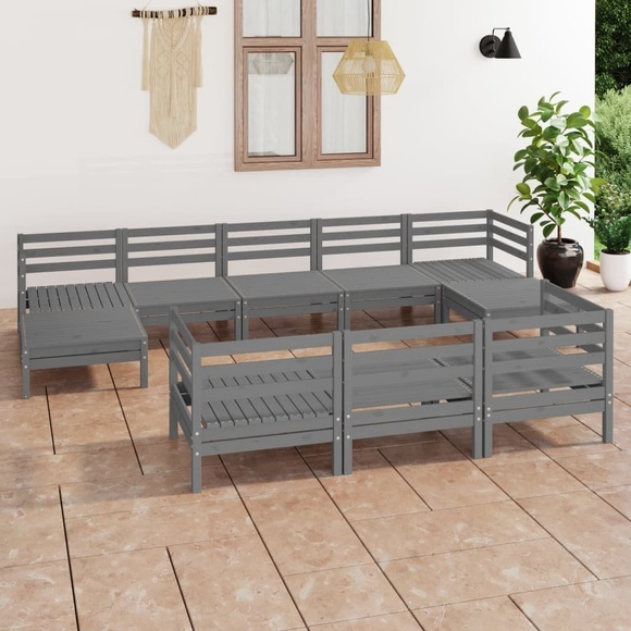 vidaXL 10-tlg. Garten-Lounge-Set Grau Massivholz Kiefer