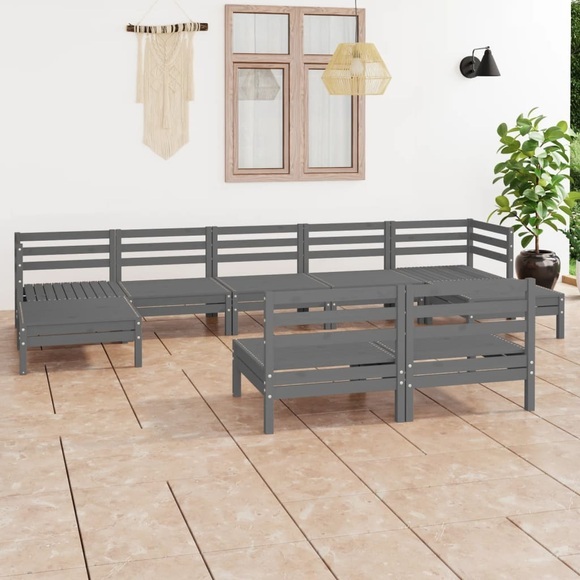 vidaXL 9-tlg. Garten-Lounge-Set Grau Massivholz Kiefer