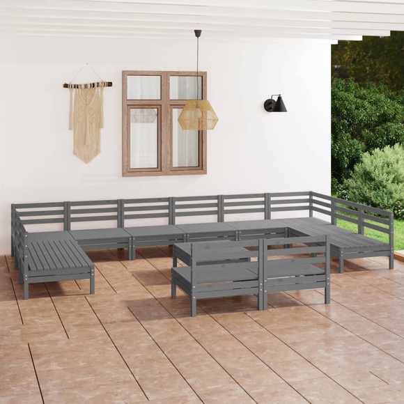 vidaXL 13-tlg. Garten-Lounge-Set Grau Massivholz Kiefer