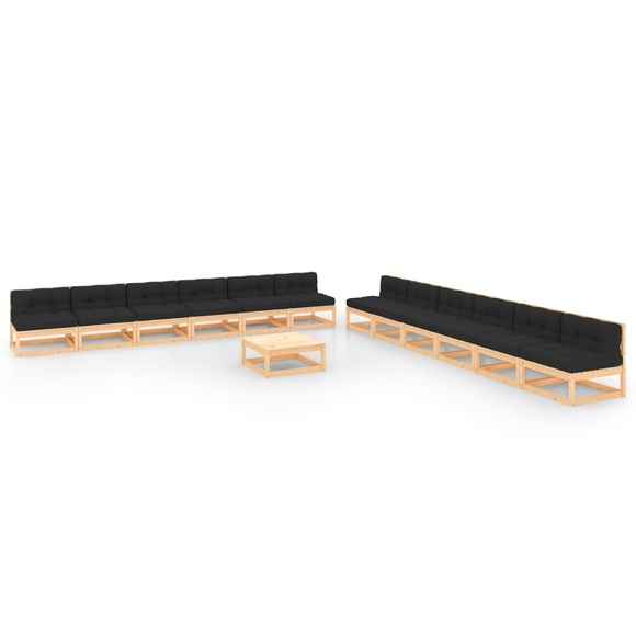 vidaXL 13-tlg. Garten-Lounge-Set mit Kissen Massivholz Kiefer
