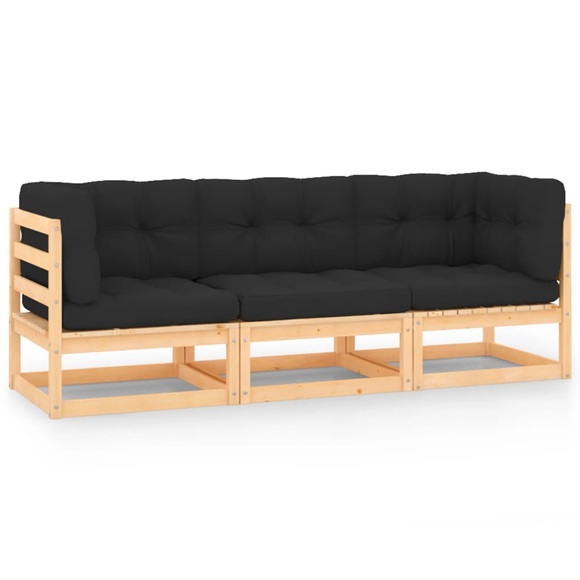 vidaXL 3-tlg. Garten-Lounge-Set mit Kissen Massivholz Kiefer