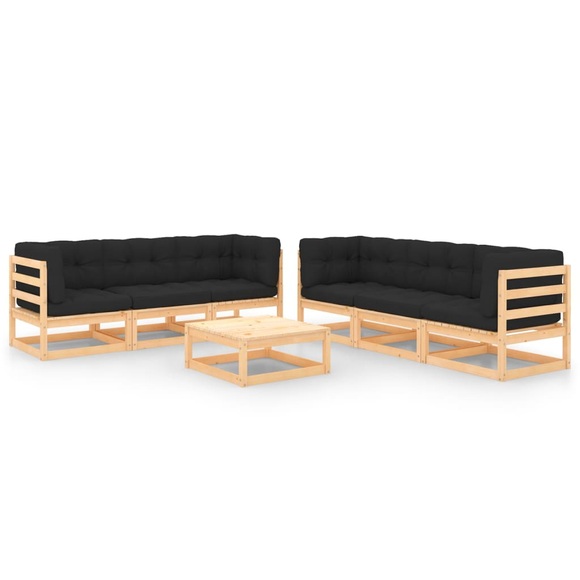 vidaXL 7-tlg. Garten-Lounge-Set mit Kissen Massivholz Kiefer