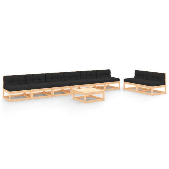 vidaXL 9-tlg. Garten-Lounge-Set mit Kissen Massivholz Kiefer