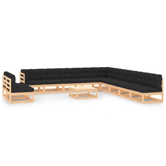 vidaXL 12-tlg. Garten-Lounge-Set mit Anthrazit Kissen Kiefernholz