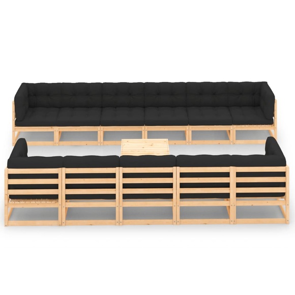 vidaXL 12-tlg. Garten-Lounge-Set mit Anthrazit Kissen Kiefernholz