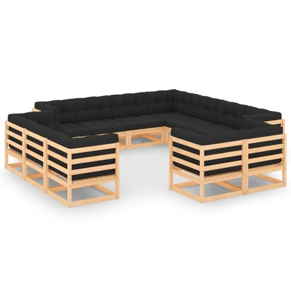 vidaXL 12-tlg. Garten-Lounge-Set mit Anthrazit Kissen Kiefernholz