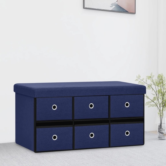 vidaXL Faltbare Sitzbank mit Stauraum Blau 76x38x38 cm Leinenoptik