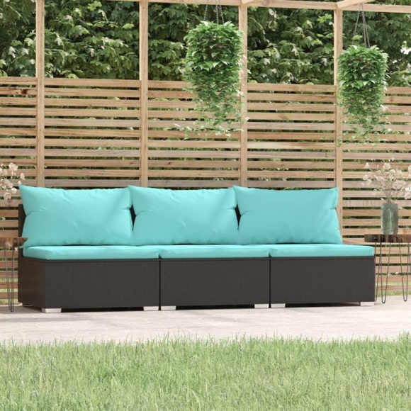 vidaXL 3-Sitzer-Sofa mit Auflagen Schwarz Poly Rattan