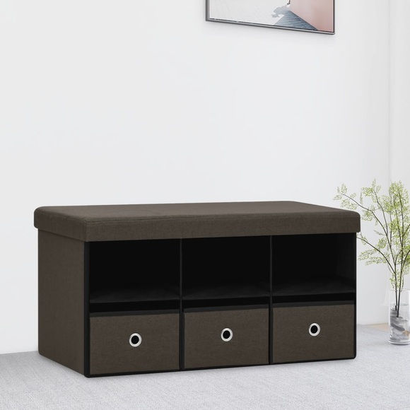 vidaXL Faltbank mit Stauraum Dunkelbraun 76x38x38 cm Leinenoptik