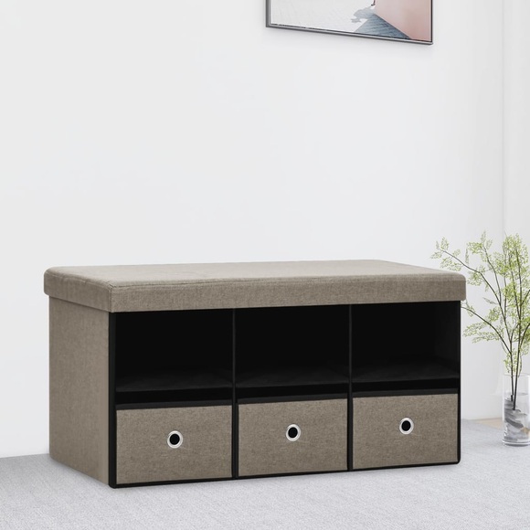 vidaXL Faltbare Sitzbank mit Stauraum Taupe 76x38x38 cm Leinenoptik