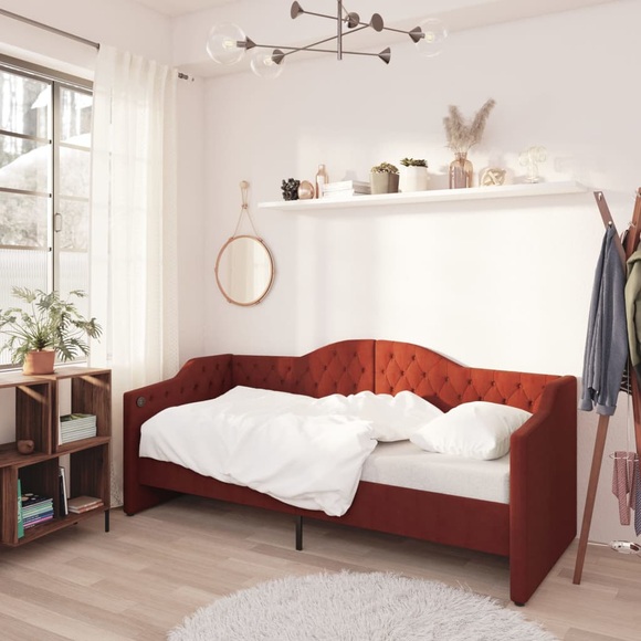 vidaXL Tagesbett mit Matratze USB Weinrot Stoff 90x200 cm