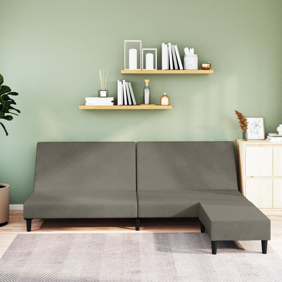 vidaXL Schlafsofa 2-Sitzer mit Fußhocker Hellgrau Samt