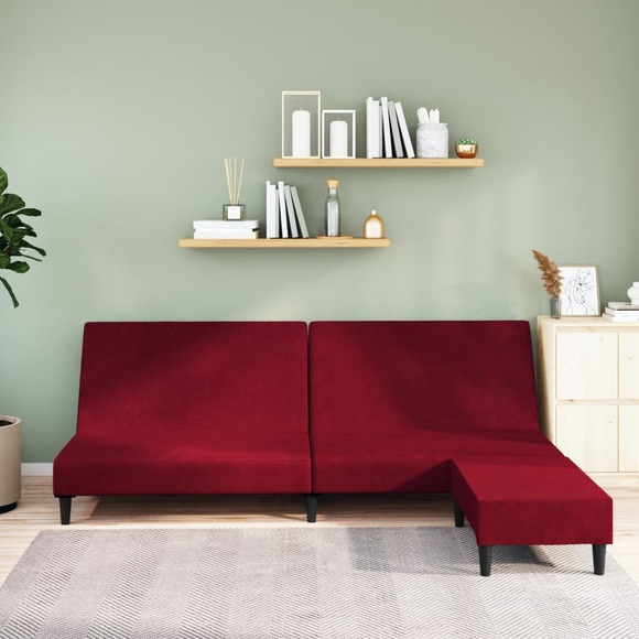 vidaXL Schlafsofa 2-Sitzer mit Fußhocker Weinrot Samt