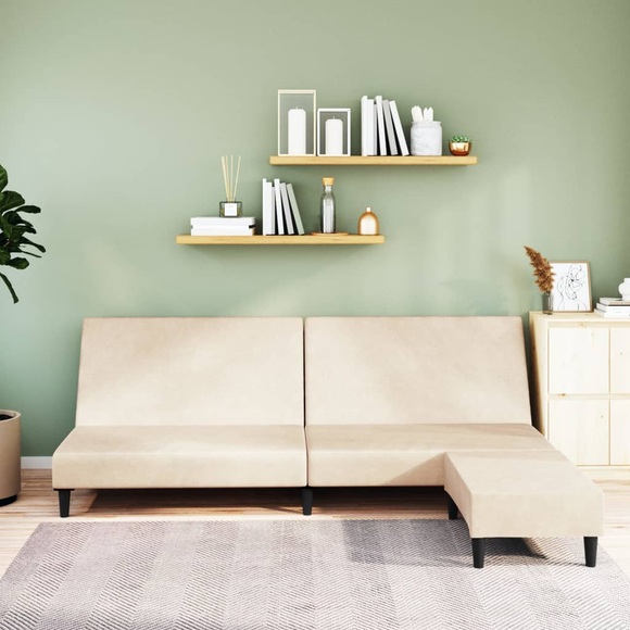 vidaXL Schlafsofa 2-Sitzer mit Fußhocker Creme Samt