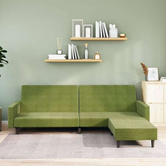 vidaXL Schlafsofa 2-Sitzer mit Fußhocker Hellgrün Samt