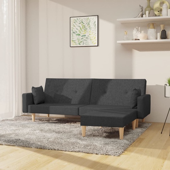 vidaXL Schlafsofa 2-Sitzer mit Fußhocker Dunkelgrau Stoff