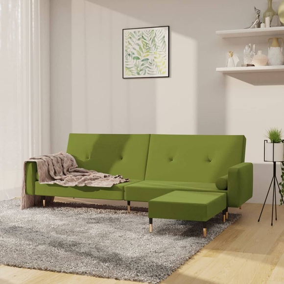 vidaXL Schlafsofa 2-Sitzer mit Hocker Hellgrün Samt