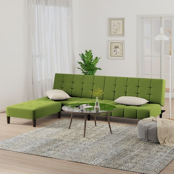 vidaXL Schlafsofa 2-Sitzer mit Hocker Hellgrün Samt