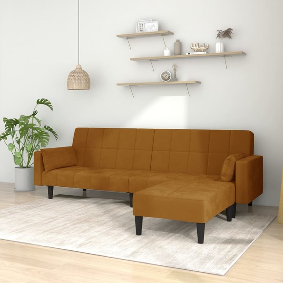 vidaXL Schlafsofa 2-Sitzer mit 2 Kissen & Hocker Braun Samt