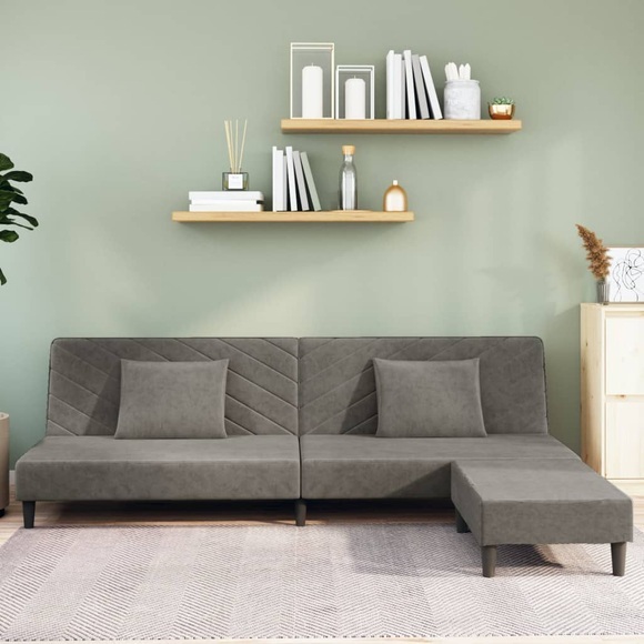 vidaXL Schlafsofa 2-Sitzer mit 2 Kissen und Fußhocker Hellgrau Samt