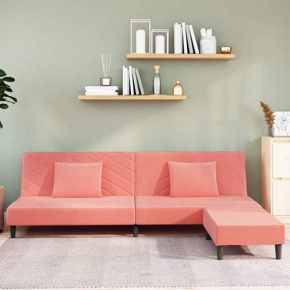 vidaXL Schlafsofa 2-Sitzer mit 2 Kissen und Fußhocker Rosa Samt