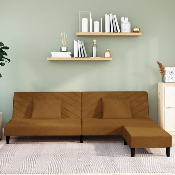 vidaXL Schlafsofa 2-Sitzer mit 2 Kissen und Fußhocker Braun Samt