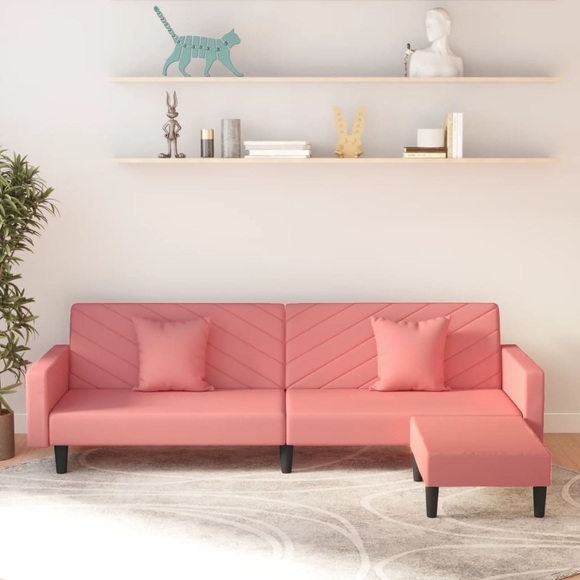 vidaXL Schlafsofa 2-Sitzer mit 2 Kissen und Fußhocker Rosa Samt