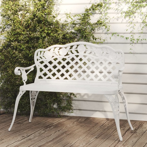 vidaXL Gartenbank 108 cm Aluminiumguss Weiß