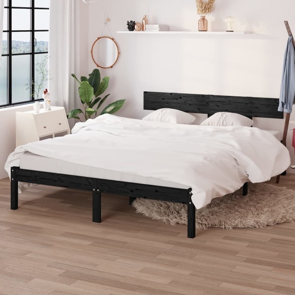 vidaXL Massivholzbett Schwarz Kiefer 120x190 cm UK Small Double
