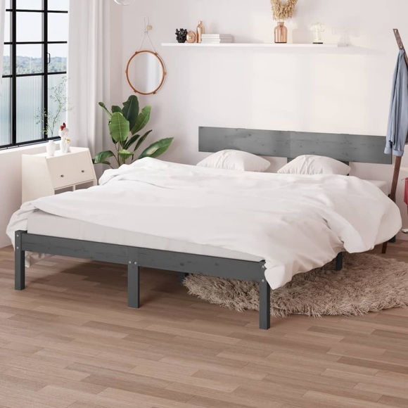 vidaXL Massivholzbett Grau Kiefer 120x200 cm