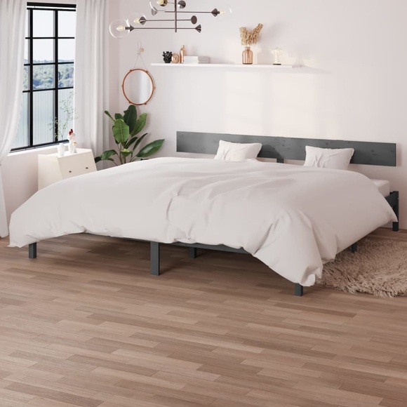vidaXL Massivholzbett Grau Kiefer 180x200cm UK Super King