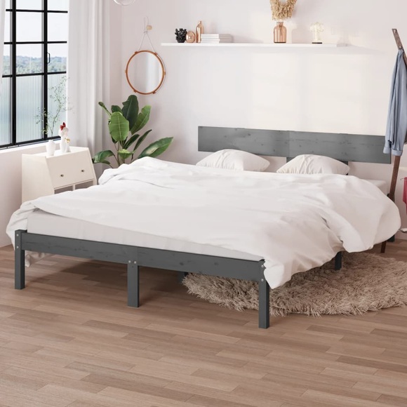 vidaXL Massivholzbett Grau Kiefer 200x200 cm