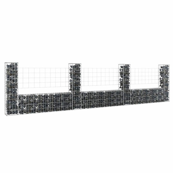 vidaXL Gabionenkorb U-Form mit 4 Säulen Eisen 380x20x100 cm