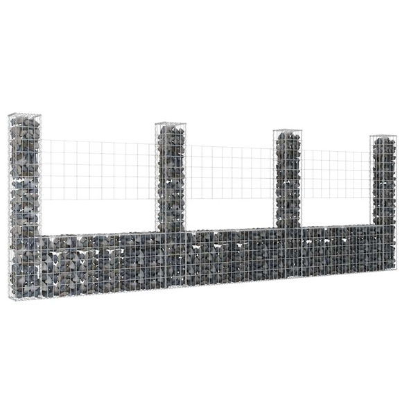 vidaXL Gabionenkorb U-Form mit 4 Säulen Eisen 380x20x150 cm